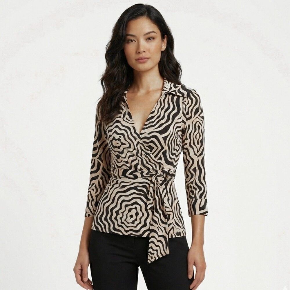 Diane von Furstenberg Vintage Silk Jill Wrap Top Zebra Print Size 6